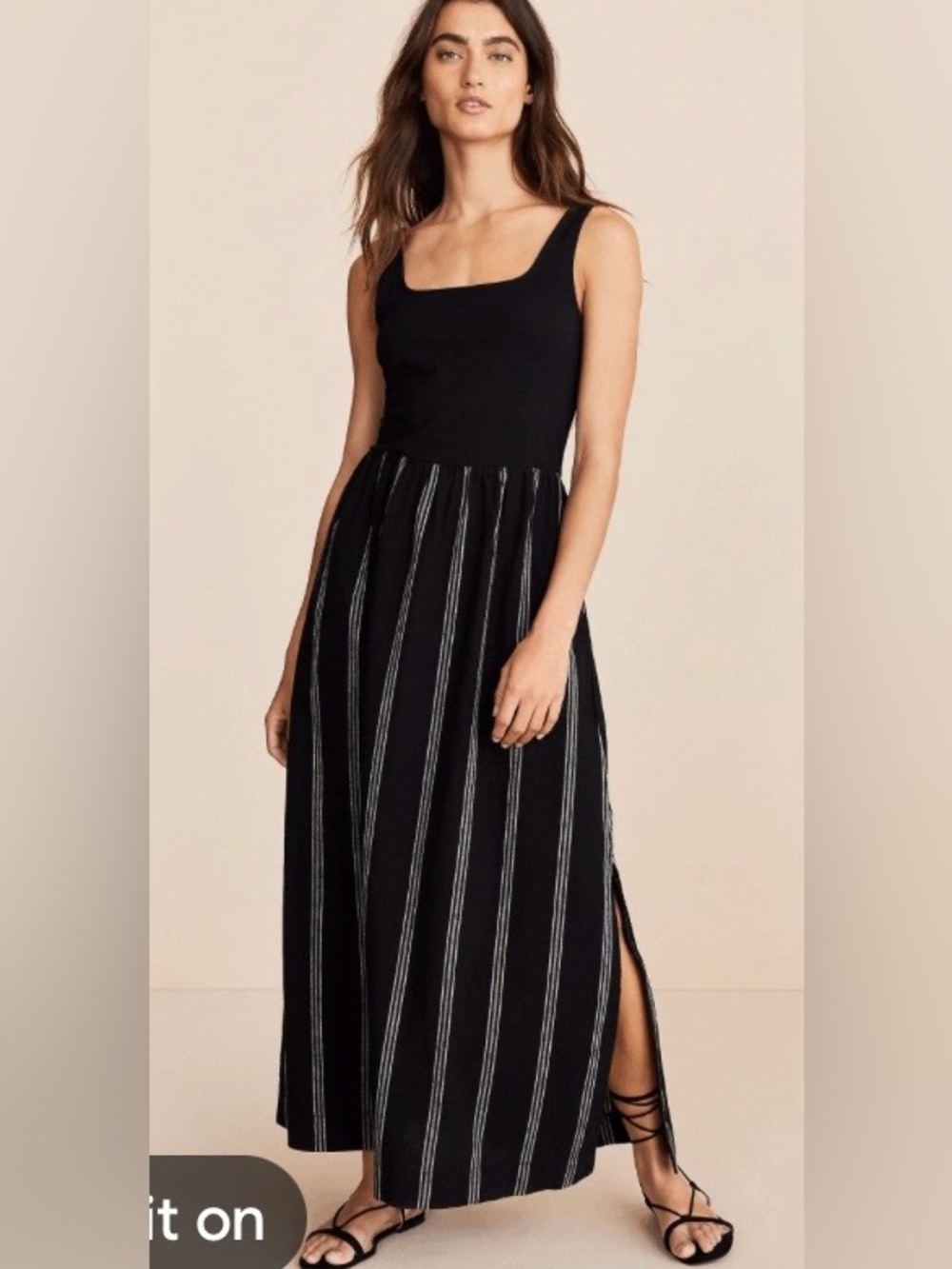 Lou & Gray Black Sleeveless Maxi Dress with Vertical Stripes-XS